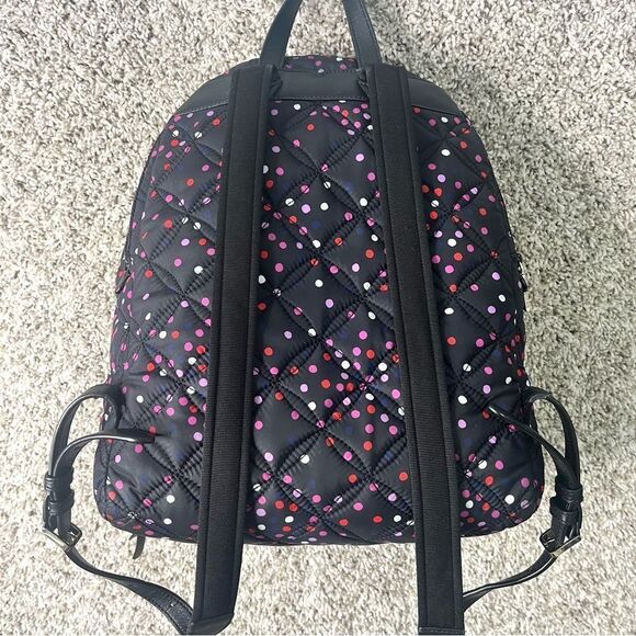Kate Spade Backpack Women’s Karissa Nylon Quilted Black & Pink Polka Dot Large - Picture 5 of 16